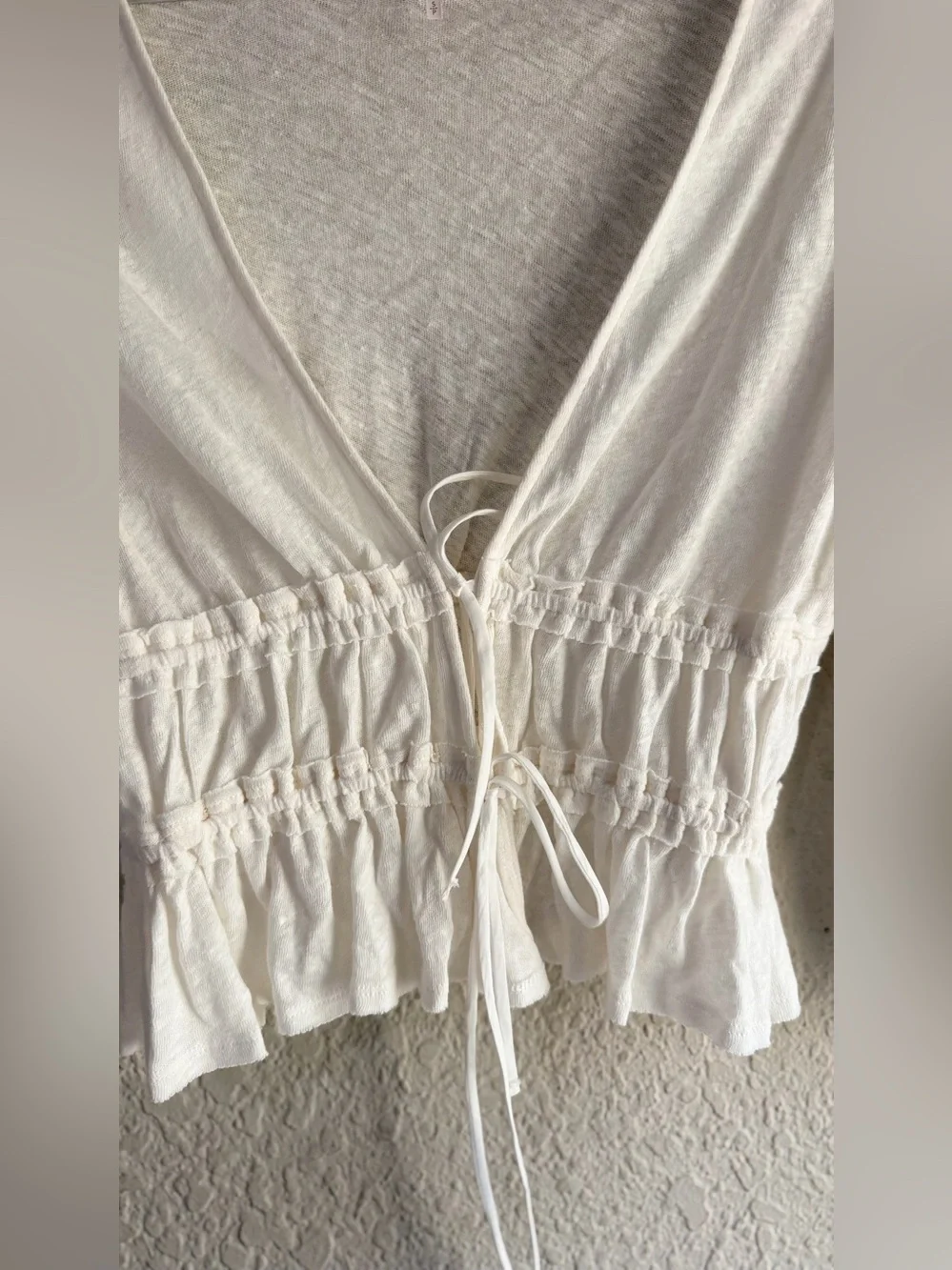Free People tie-front jersey blouse in ivory size small